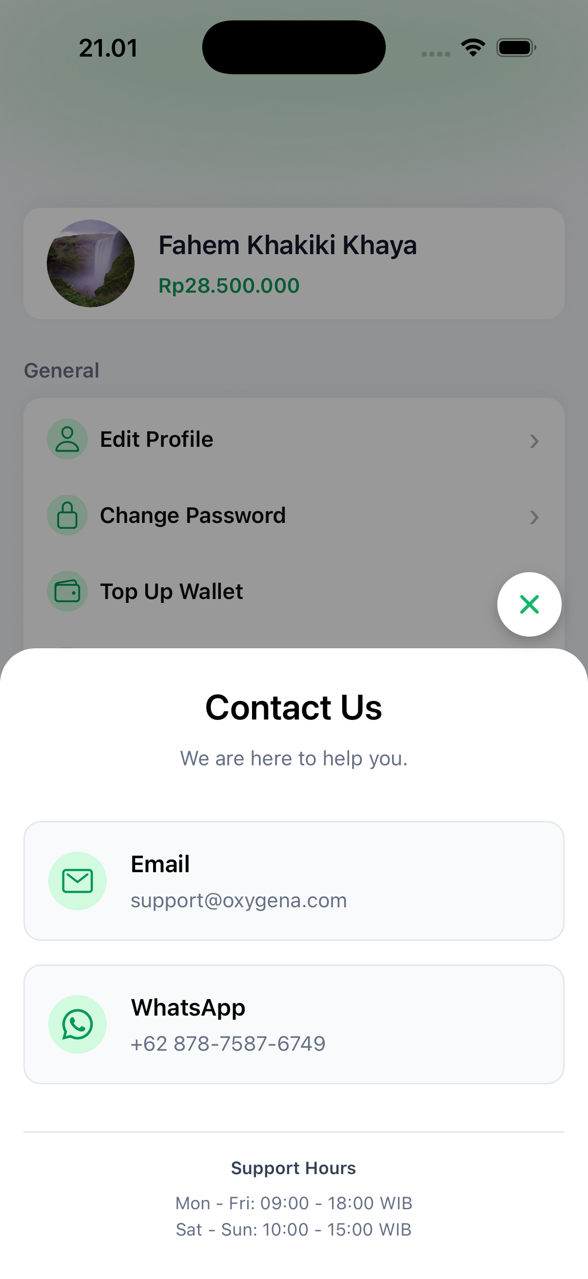 Screenshot of Contact Information
