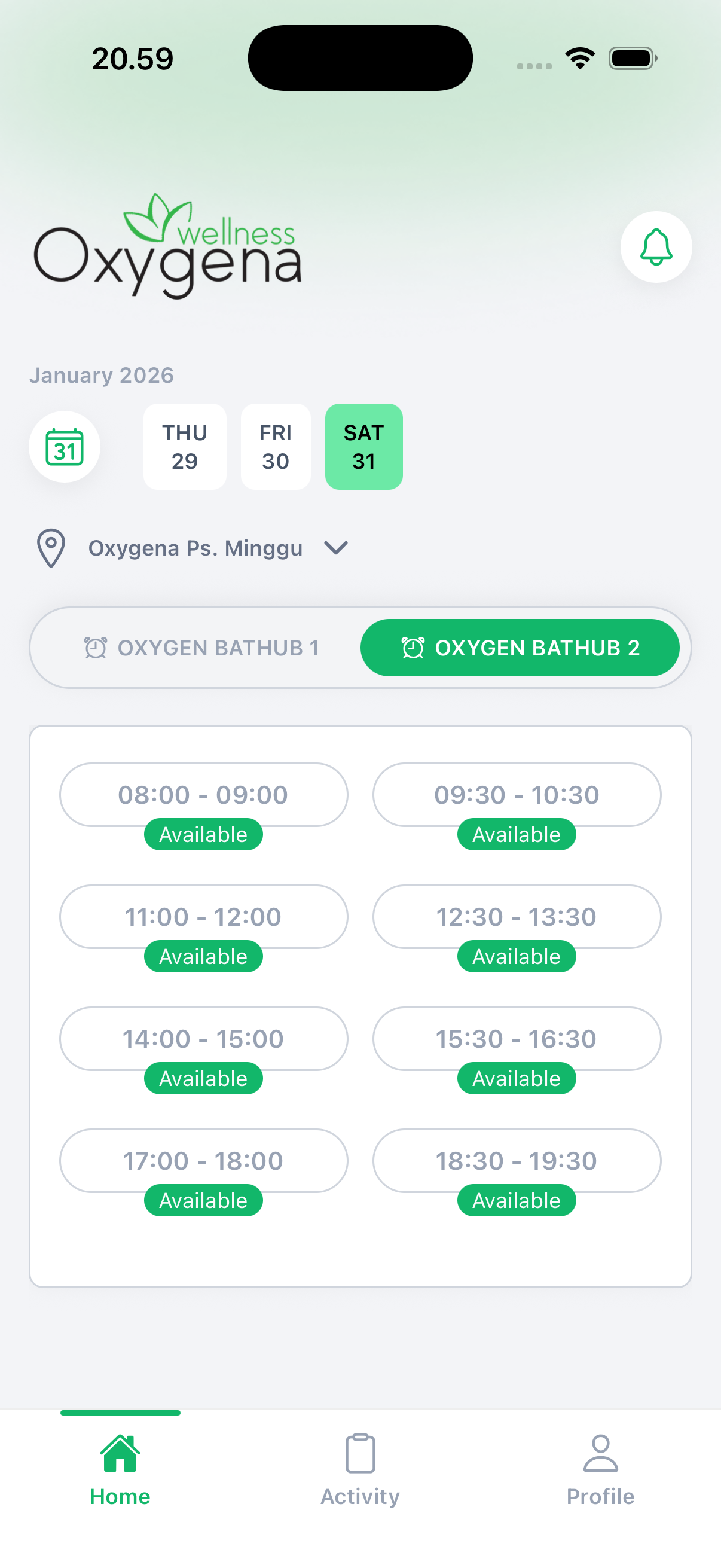 Screenshot of Services in App
